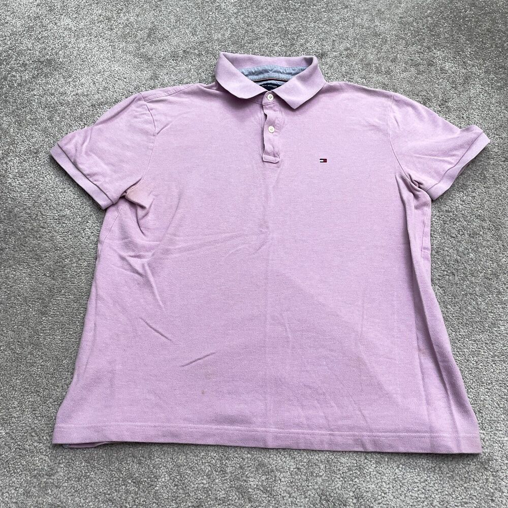 Tommy Hilfiger Custom Fit Polo Shirt Men Large Purple Cotton Short Sleeve Casual